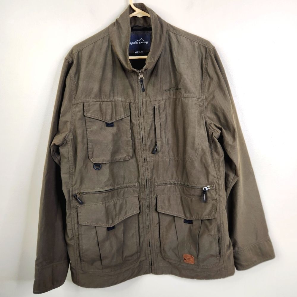 Eddie Bauer Mens Full Zip Mock Neck Multipocket Utility Field Jacket Large